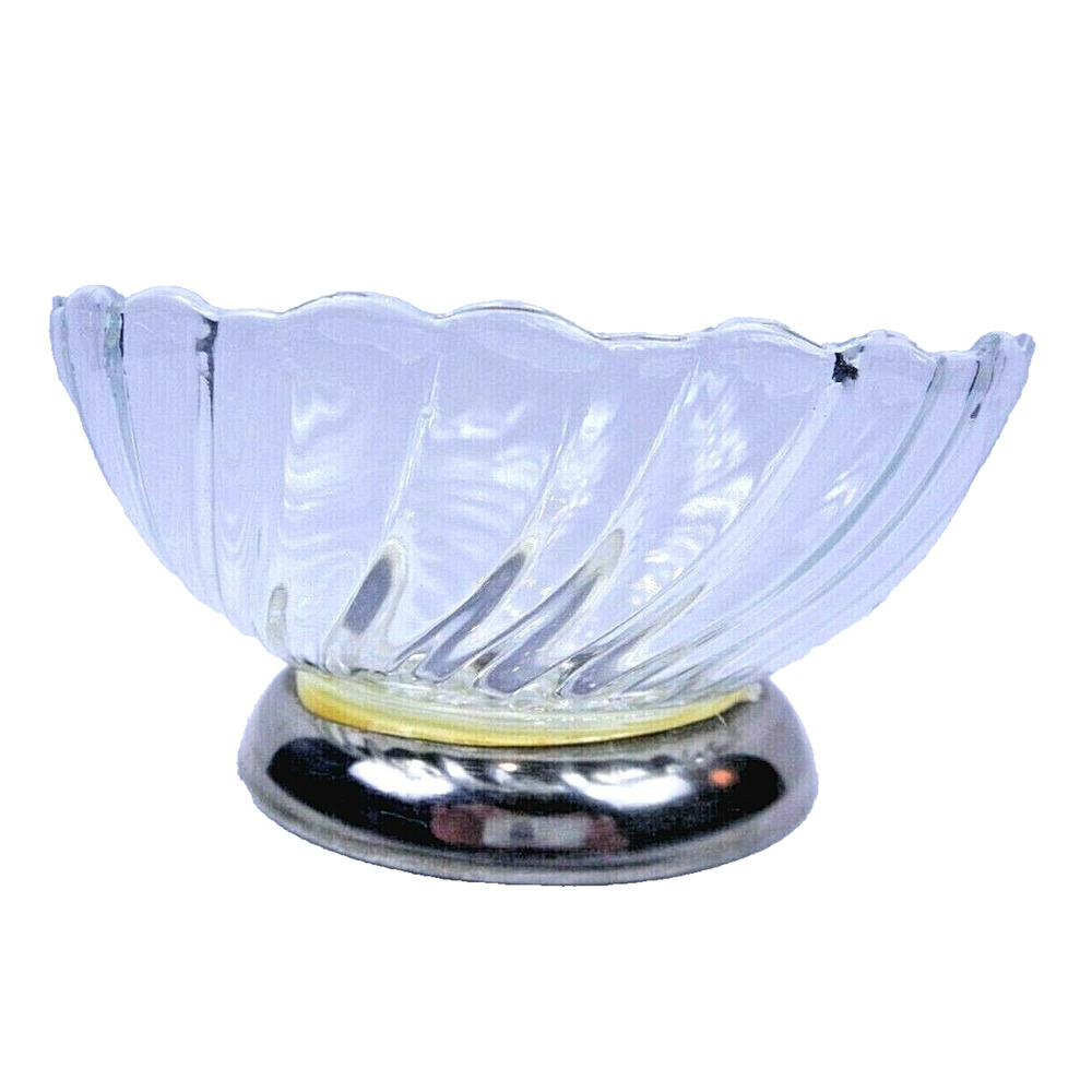 Vintage KIG Indonesia Glass Silver Base Candy Nut Bowl 4.5" Swirled Small